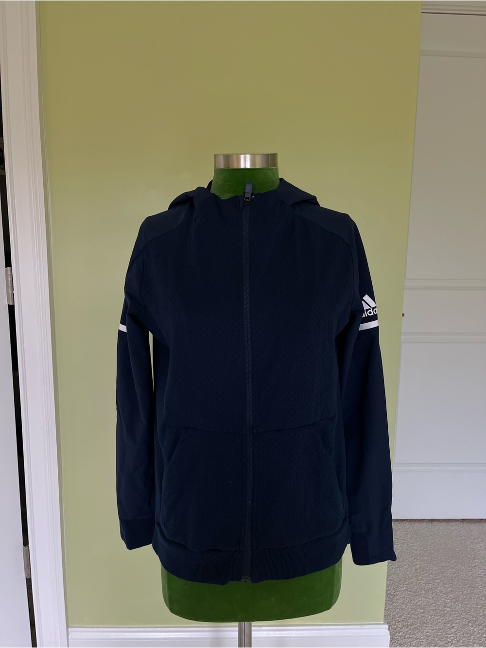 adidas navy squad jacket with full front zip and hood
